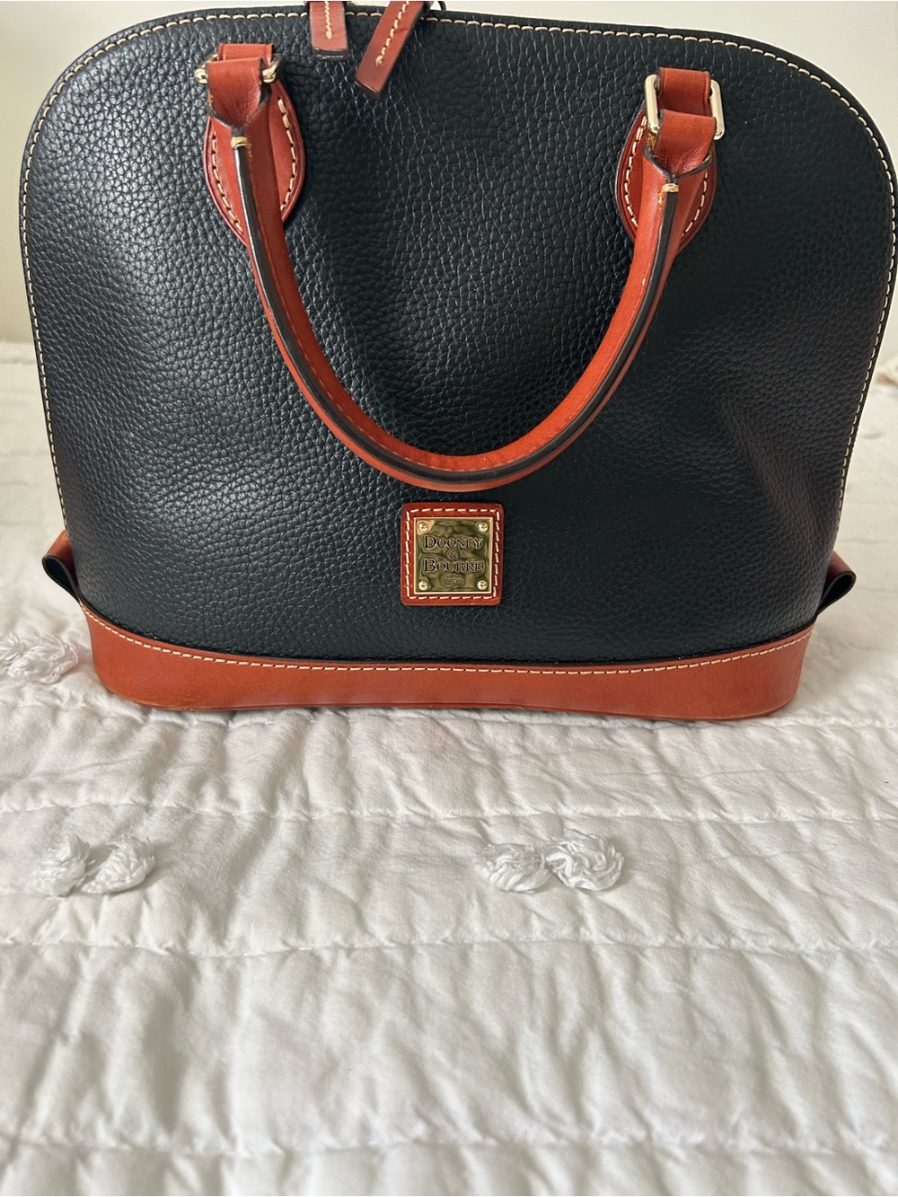 Dooney & Bourke Black and Brown Pebbled Leather Dome Satchel